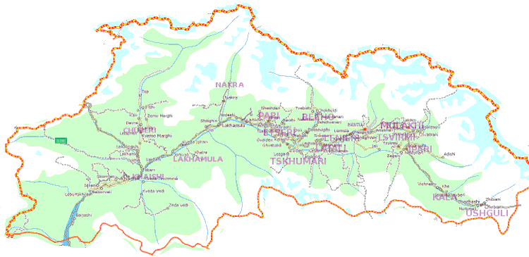 Aukštutinės Svanetijos žemėlapis
